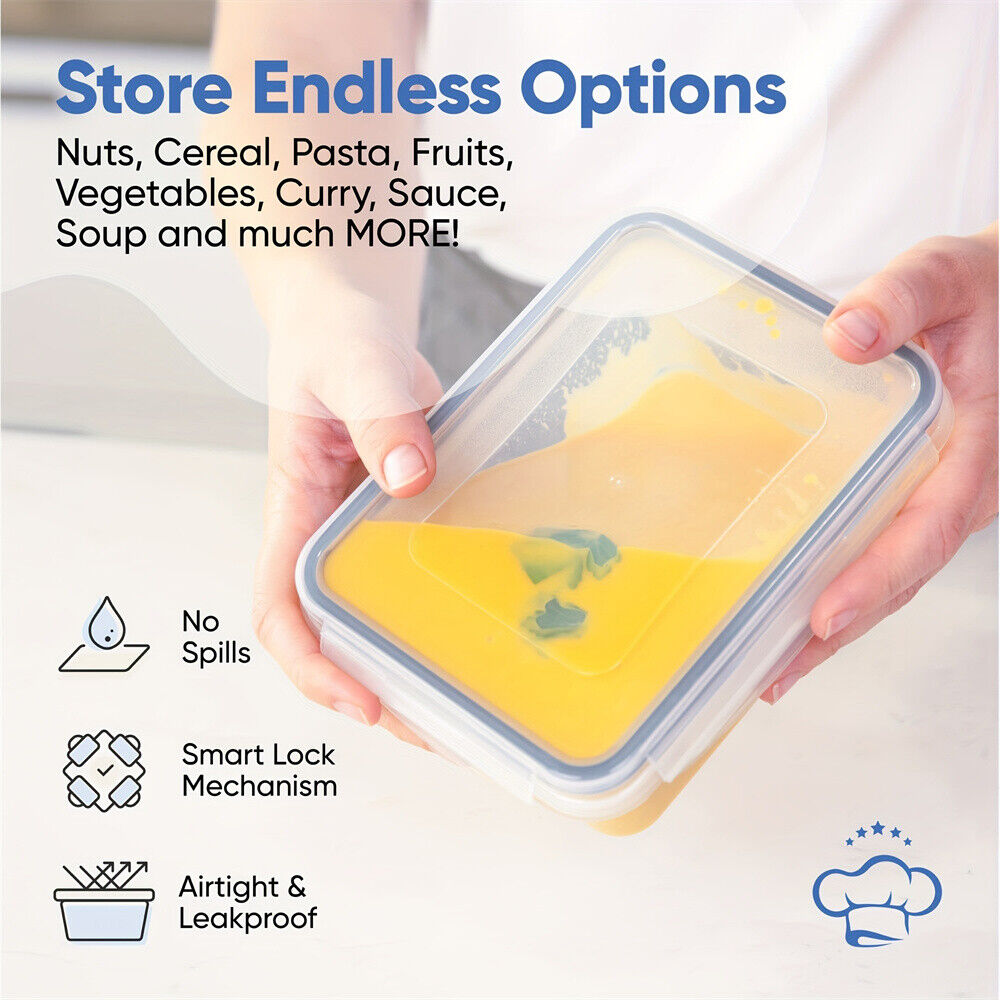 24X Clear Plastic Food Containers With Lids Microwave Freezer Safe Storage Boxes