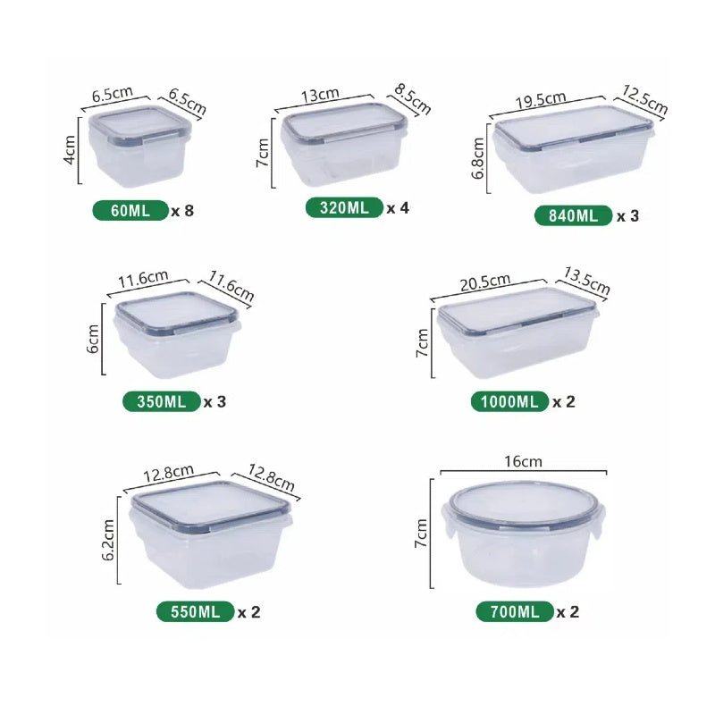 24X Clear Plastic Food Containers With Lids Microwave Freezer Safe Storage Boxes